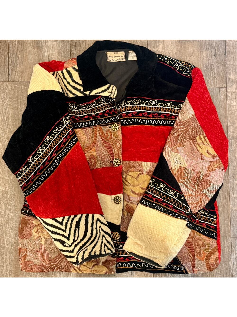 Vintage New Direction Patchwork Embroidered Jacket Sweater Size M